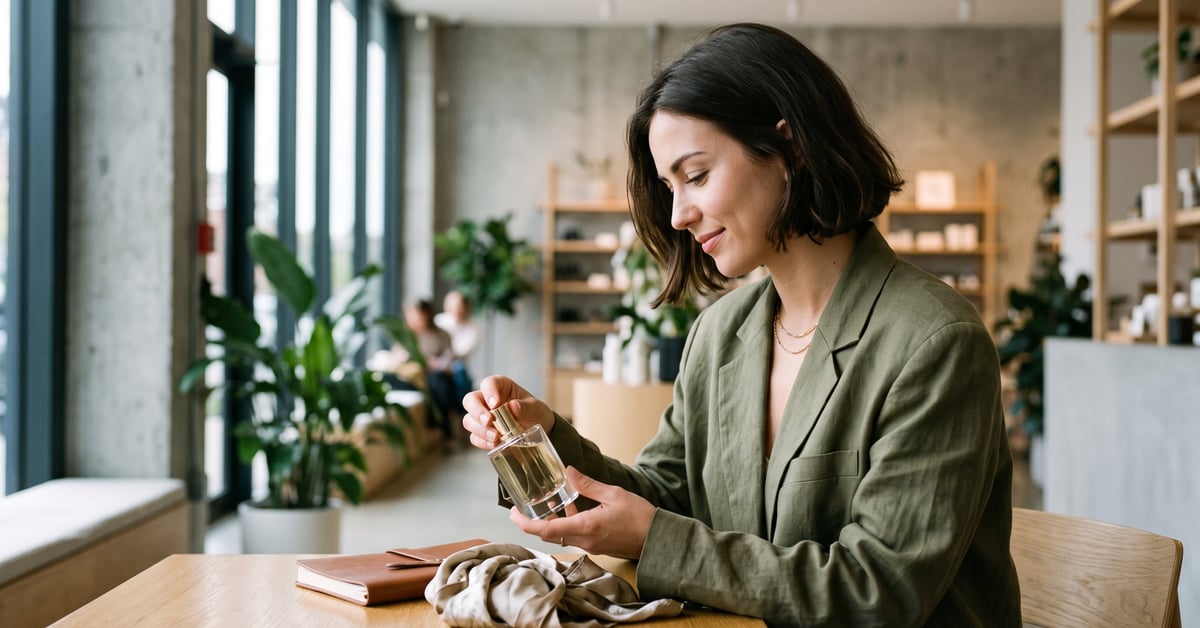 Parfum femme Valentino – flacon élégant posé dans un décor moderne et épuré