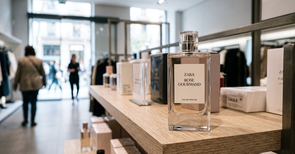 Parfum femme Zara élégant posé sur fond épuré, flacon moderne aux lignes raffinées