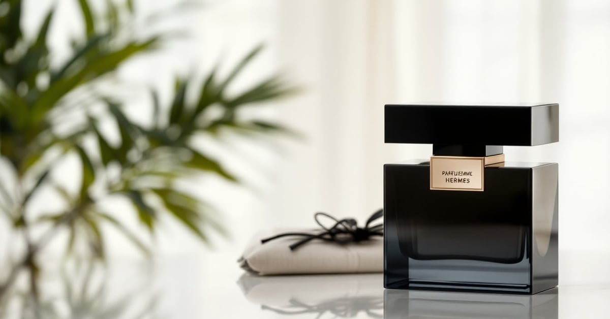 Flacon de parfum femme Hermès posé sur fond épuré dans une ambiance lumineuse et élégante