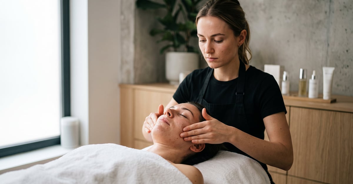 Routine soin du visage avec produits de beauté naturels sur une surface épurée