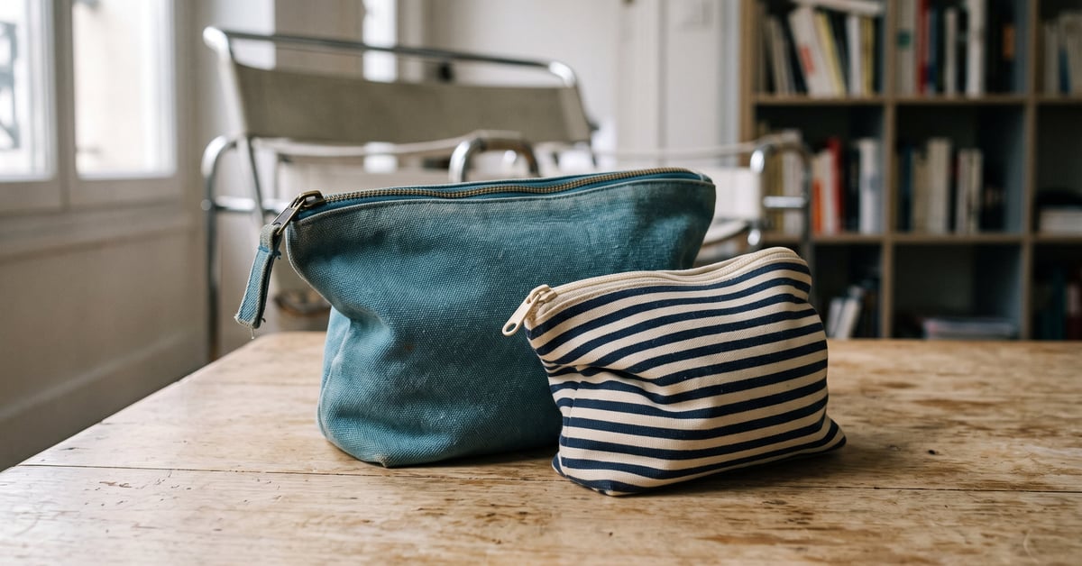 Trousse à maquillage ouverte avec pinceaux et produits cosmétiques organisés