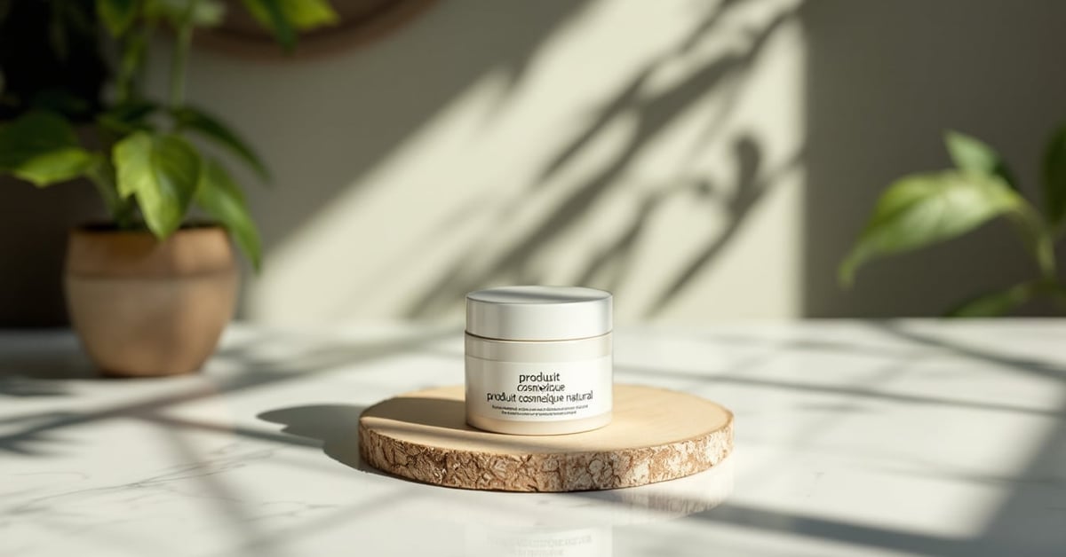 Produits cosmétiques naturels : huiles, crèmes et ingrédients botaniques sur fond épuré