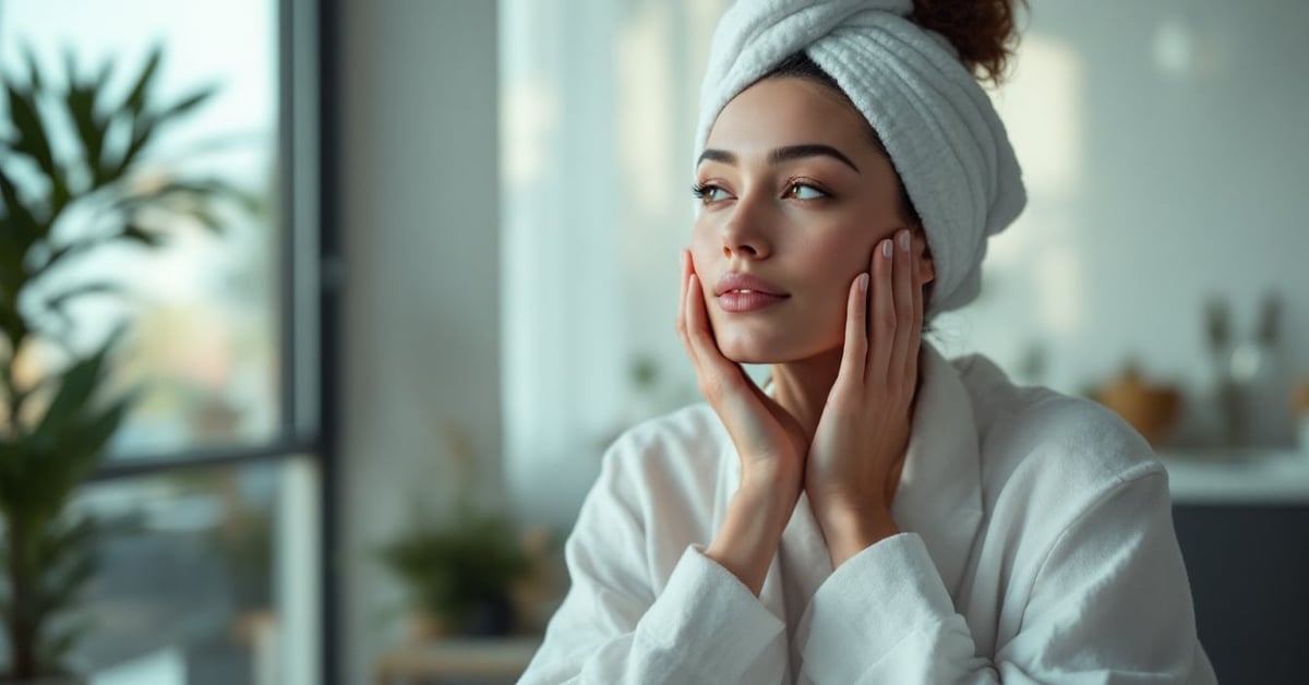 Routine soin de la peau avec produits cosmétiques naturels disposés sur une surface épurée